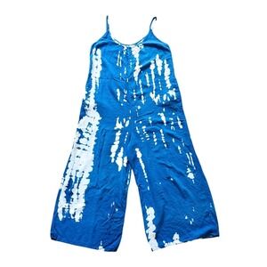 Buenos Ninos Blue White Tie Dye Wide Leg Jumpsuit Womens Medium Boho Summer